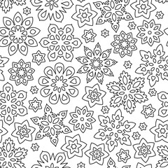Abstract hand drawn outline seamless pattern with snowflakes isolated on white background. coloring antistress book for adult and older children. - 178807116