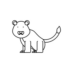 flat line uncolored  lion over white background  vector illustration