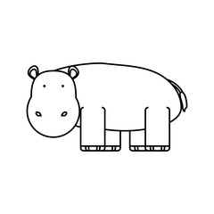 flat line uncolored hippopotamus  over white background  vector illustration