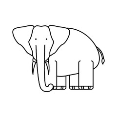 flat line uncolored  elephant over white background  vector illustration