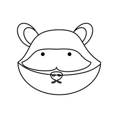 flat line uncolored raccoon face  over white background  vector illustration