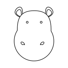 flat line uncolored hippopotamus face over white background  vector illustration