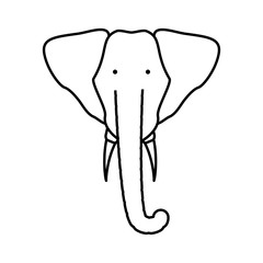 flat line uncolored elephant face  over white background  vector illustration