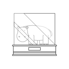 flat line uncolored hippopotamus  exhibition over white background  vector illustration