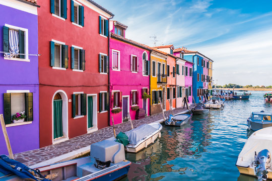 The Famous Island-City-Burano at Venice, with unique colorful house-facades in many colors.