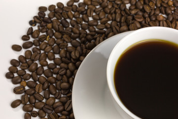 cup of coffee with coffee beans