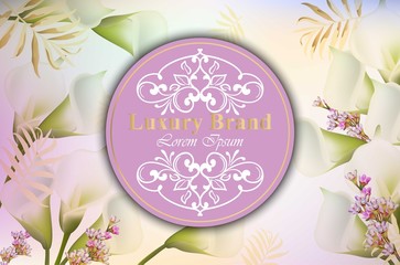 Elegant card with calla flowers Vector illustration. Abstract black backgrounds