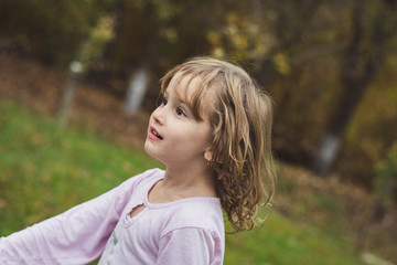 Young girl running. Portrait.