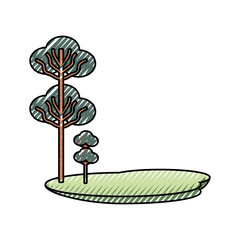 falt line colored tree doodle  over white background  vector illustration