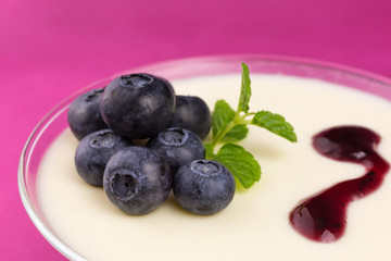 panna cotta with blueberries and mint