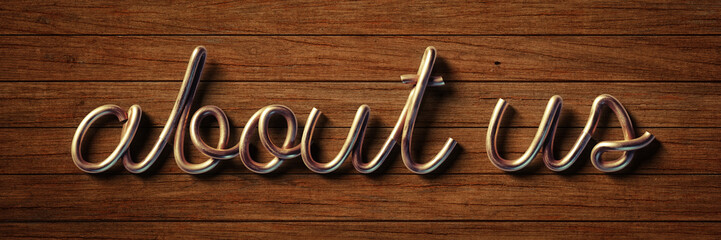 about us - wired typography on wooden board - for website projects 