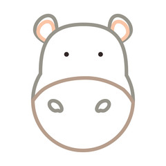flat line colored hippopotamus face  over white background  vector illustration