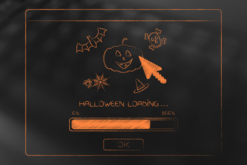 spooky icons with progress bar Halloween loading and cursor clicking on it