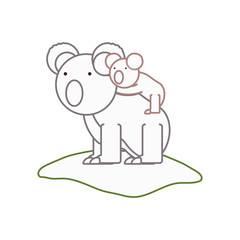 flat line  colored  koala bear over white background  vector illustration