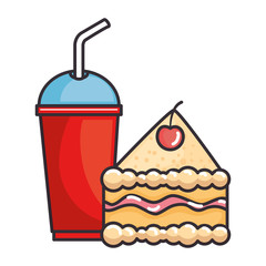 delicious cake portion with soda