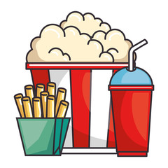 delicious pop corn with soda and french fries