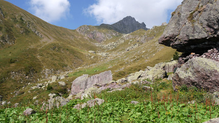 Grandi pietre di granito rosa in montagna