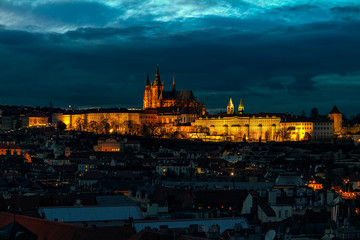Illuminated Saint Vitus cathedral in Prague.