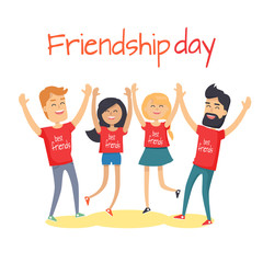 Fototapeta premium Friends congratulating each other holding hands up
