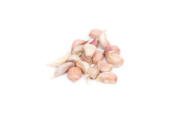 pile of fresh garlic on white background