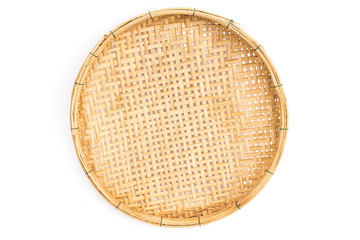 wooden threshing basket (bamboo) on white background