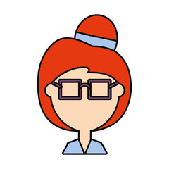 cartoon woman with glasses icon over white background vector illustration