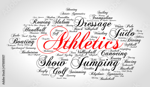 Athletics Word Cloud Italic Red Font Grey Gradient