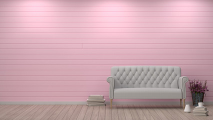 simple living room sofa in front of pink wall interior design 3D illustration,valentine heart pillow decoration room with lamp interior background nobody empty clean
