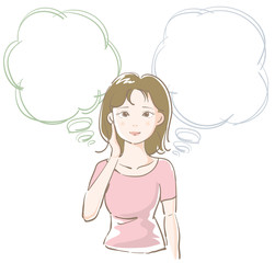心配ごとをしている女性と吹き出しセット