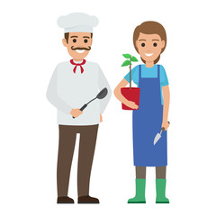 Chef Cook and Gardener. Two Smiling Persons Vector