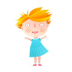 Greeting girl isolated clipart hands up. Vector cartoon.