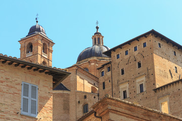 Fototapeta premium Urbino, Italy - August 9, 2017: architectural elements of a building in the old town of Urbino.