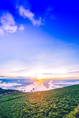 Natural Sunset Sunrise.Phu Thap Boek,Phetchabun Mountains.Landscape Sky At Sunset Dawn Sunrise. Unseen Thailand.