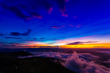 Natural Sunset Sunrise.Phu Thap Boek,Phetchabun Mountains.Landscape Sky At Sunset Dawn Sunrise. Unseen Thailand.