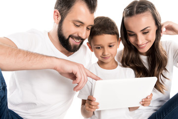 Fototapeta premium family with digital tablet