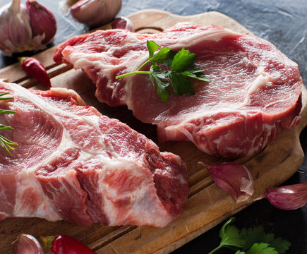 Raw pork steaks