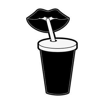 recommend clip art: lips drinking soda in disposable cup with straw icon image vector illustration design