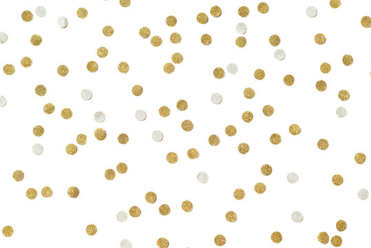 Gold and silver glitter confetti paper cut on white background