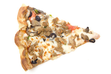 A Slice of Supreme Pizza on a White Background © pamela_d_mcadams