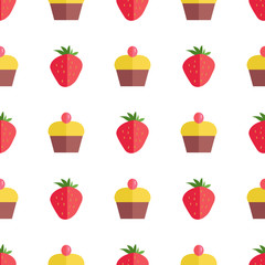 Seamless Pattern with Cake and Strawberry Isolated