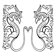 Dragon. Traditional Vector illustration. Ethnic tattoo style