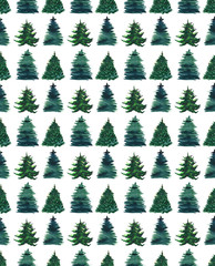 Christmas beautiful abstract graphic artistic wonderful bright holiday winter green spruce trees pattern watercolor hand illustration. Perfect for textile, wallpapers, backgrounds and greetings cards