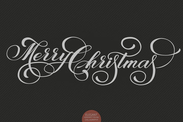 Vector Merry Christmas text. Calligraphic lettering design card template.Creative typography gift poster for holidays on dark background. Vector Ink illustration. For cards, invitations, prints.