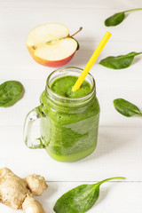 spinach smoothie in jar glass