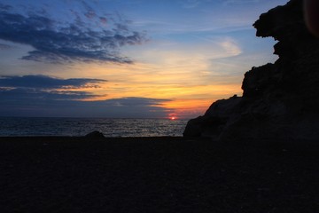Sunrise on the beach and fossil dune silhouette
