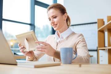 Pleasant glance of delighted woman