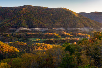 Mountain and Valley at Sunset in Autumn