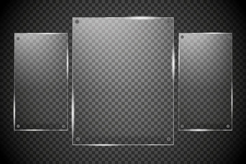 Glass plates are installed. Vector glass banners on a transparent background. Glass. Glass paintings. Color frames.
