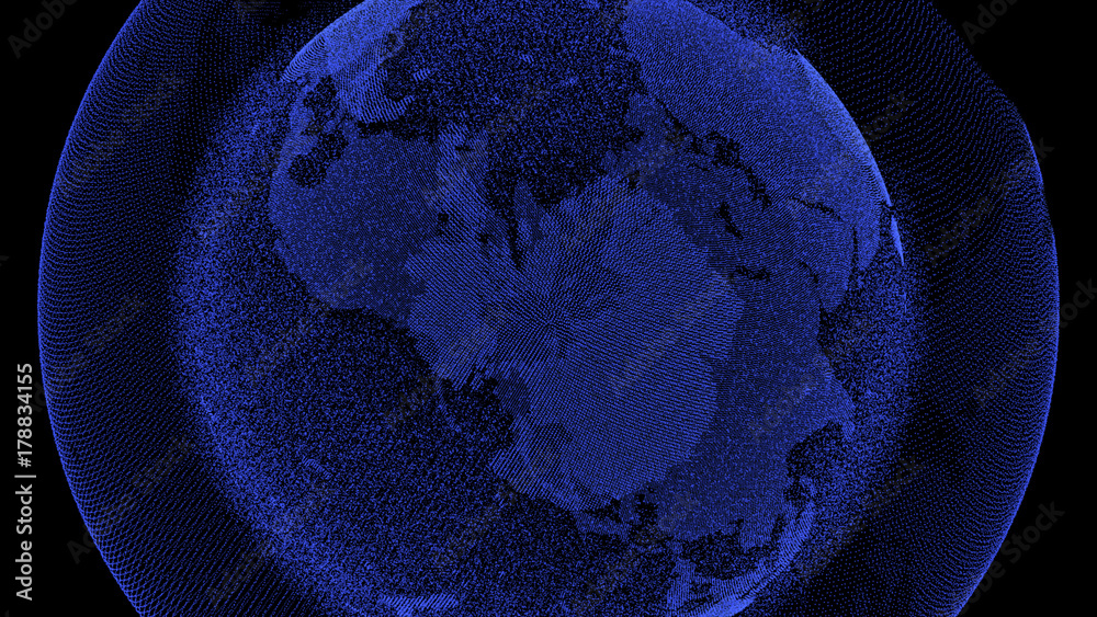 Wall mural digital earth, connection network rotation of planet world map background
