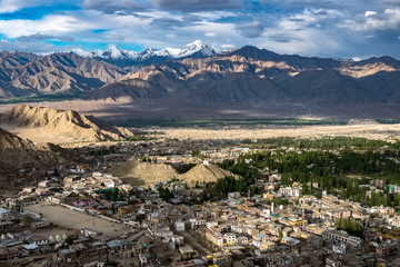 Landscape of Leh city and mountain around, Leh district, Ladakh, in the north Indian state of Jammu and Kashmir.	